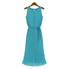 Chiffon Long Dress Flounce Sleeveless Maxi Dress BLUE