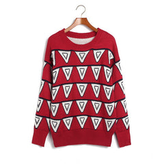 Retro Geometrical Style Acrylic Sweater RED