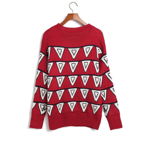 Retro Geometrical Style Acrylic Sweater RED