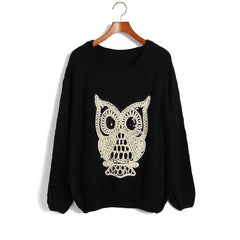 Owl Acrylic Pullover Sweater BLACK
