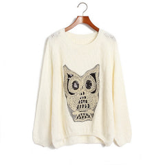 Owl Acrylic Pullover Sweater WHITE