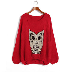 Owl Acrylic Pullover Sweater RED