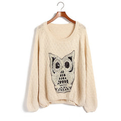Owl Acrylic Pullover Sweater APRICOT
