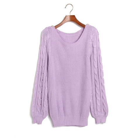 Big Braids on Sleeves Polyester Sweater PURPLE