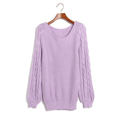 Big Braids on Sleeves Polyester Sweater PURPLE