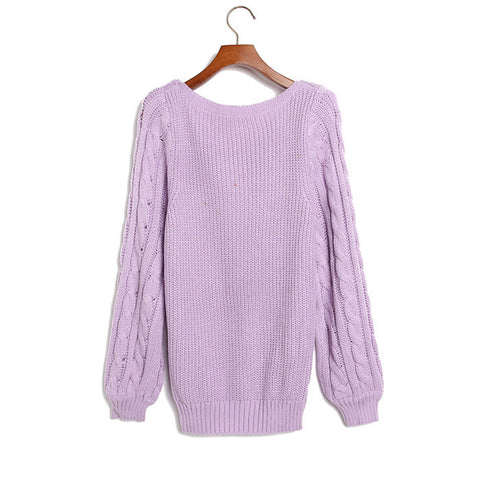 Big Braids on Sleeves Polyester Sweater PURPLE