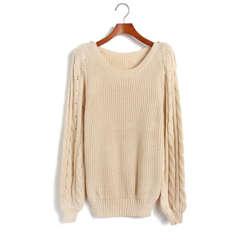 Big Braids on Sleeves Polyester Sweater APRICOT