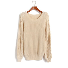 Big Braids on Sleeves Polyester Sweater APRICOT