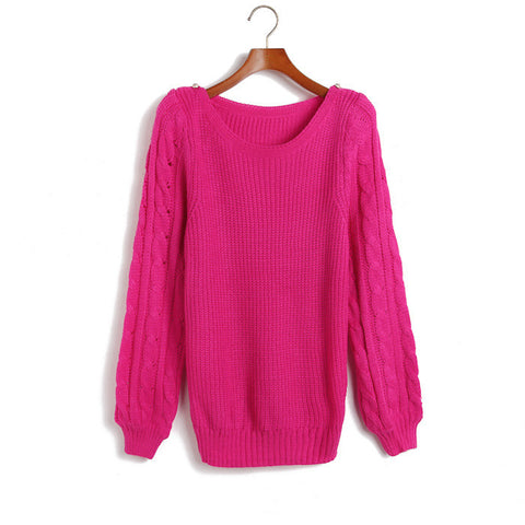 Big Braids on Sleeves Polyester Sweater ROSE