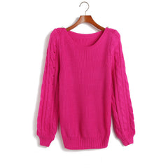 Big Braids on Sleeves Polyester Sweater ROSE