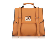Vintage Style Pure Color and Twist-Lock Design Women's Tote Bag BROWN