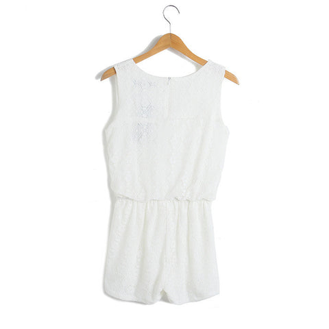Sweet Style Scoop Neck Hook Flower Hollow Out Sleeveless Lace Women's Jumpsuits