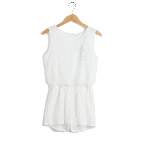 Sweet Style Scoop Neck Hook Flower Hollow Out Sleeveless Lace Women's Jumpsuits