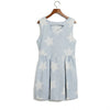 Fashion Style Scoop Neck Ruffled Stripe and Star Print Sleeveless Cotton Women's Dress BLUE