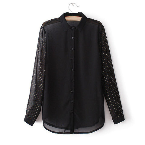 Trendy Long Sleeve Dotted Plus Size Women's Chiffon Shirt