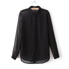 Trendy Long Sleeve Dotted Plus Size Women's Chiffon Shirt