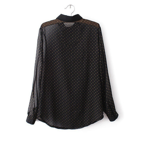 Trendy Long Sleeve Dotted Plus Size Women's Chiffon Shirt