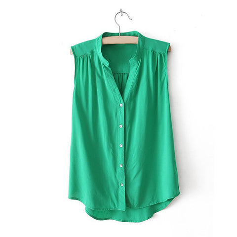 Sleeveless Shirt Blouse Casual GREEN