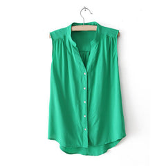 Sleeveless Shirt Blouse Casual GREEN