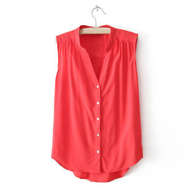Sleeveless Shirt Blouse Casual RED