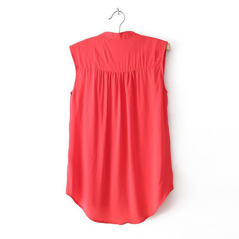 Sleeveless Shirt Blouse Casual RED