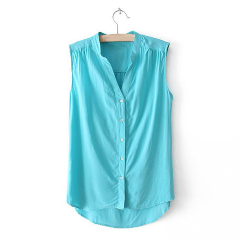 Sleeveless Shirt Blouse Casual SKY BLUE