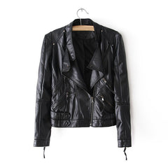 Stylish Stand Collar Zipper Embellished Buttons Decoration PU Leather Women's Coat