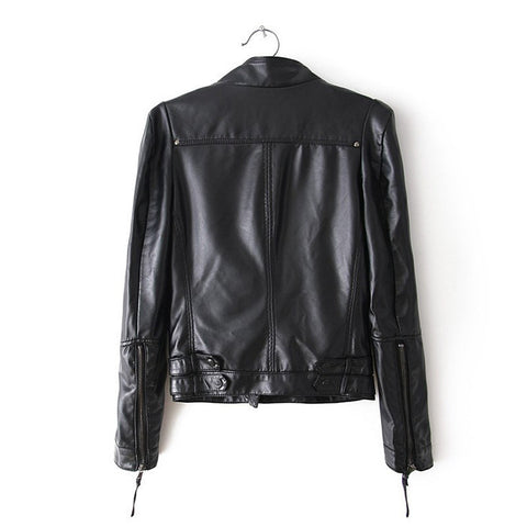 Stylish Stand Collar Zipper Embellished Buttons Decoration PU Leather Women's Coat
