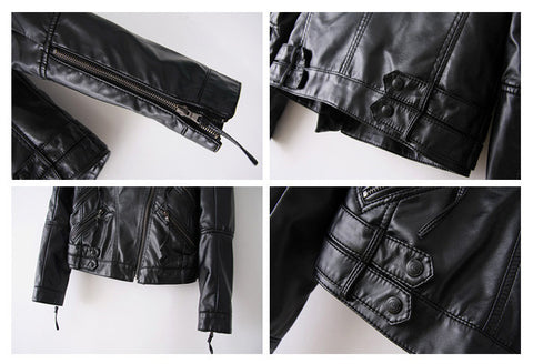 Stylish Stand Collar Zipper Embellished Buttons Decoration PU Leather Women's Coat