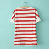 Stylish Scoop Neck Stripe and Ant Print One-Pocket Cotton Women's T-Shirt WHITE
