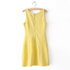 Elegant Sweatheart Neckline Faux Pockets Embellished Sleeveless Solid Color Chiffon Dress For Women YELLOW