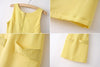 Elegant Sweatheart Neckline Faux Pockets Embellished Sleeveless Solid Color Chiffon Dress For Women YELLOW