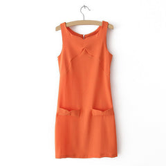 Elegant Sweatheart Neckline Faux Pockets Embellished Sleeveless Solid Color Chiffon Dress For Women ORANGE
