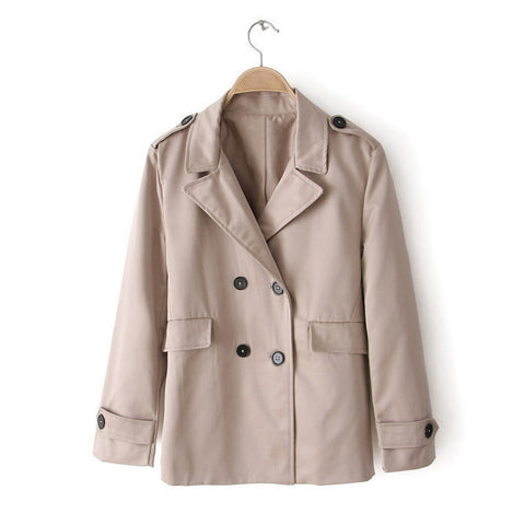 Double-Breasted Long Sleeves Lapel Collar Cotton Blend Modern Style Women's Jacket KHAKI