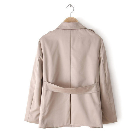 Double-Breasted Long Sleeves Lapel Collar Cotton Blend Modern Style Women's Jacket KHAKI