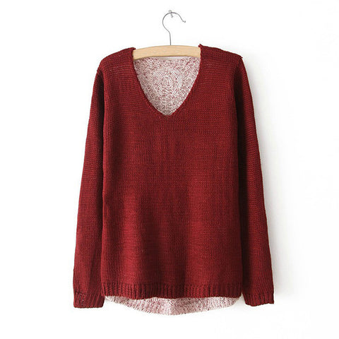 Back Hollowed Acrylic Sweater WINE RED