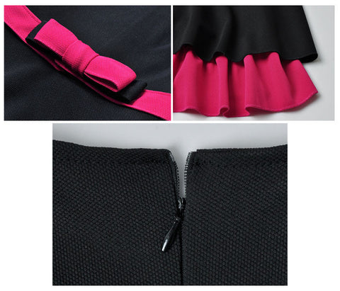 Party Elegant Sleeveless Flounce Dress BLACK and PINK