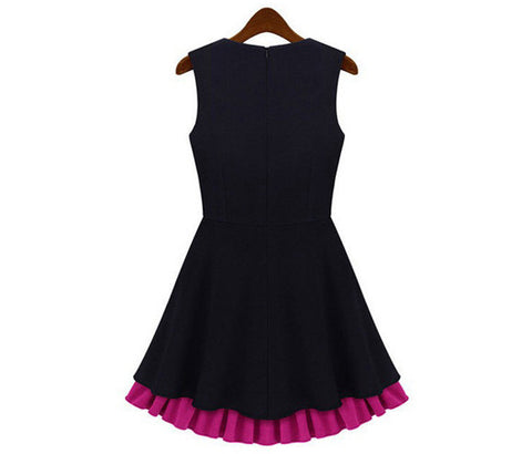 Party Elegant Sleeveless Flounce Dress BLACK and PINK