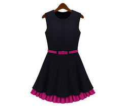 Party Elegant Sleeveless Flounce Dress BLACK and PINK