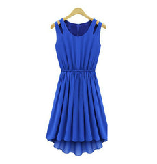 Flounce Chiffon Sleeveless Ladylike Women Dress BLUE