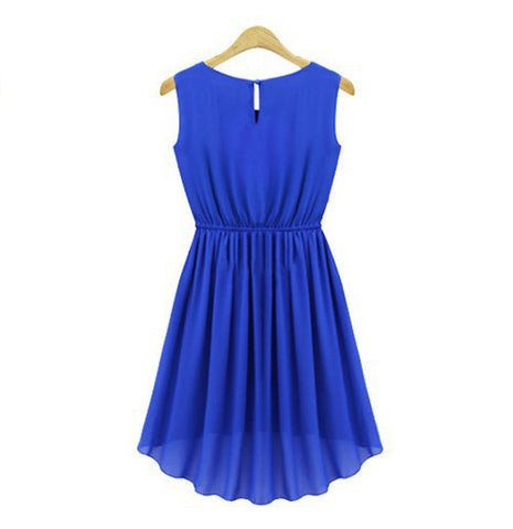 Flounce Chiffon Sleeveless Ladylike Women Dress BLUE