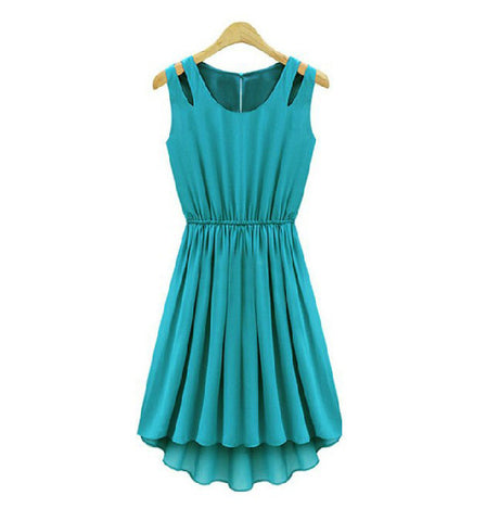 Flounce Chiffon Sleeveless Ladylike Women Dress GREEN