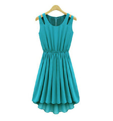 Flounce Chiffon Sleeveless Ladylike Women Dress GREEN