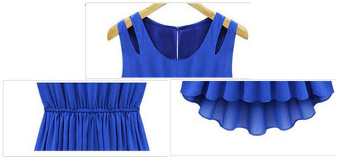 Flounce Chiffon Sleeveless Ladylike Women Dress BLUE