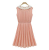 Lady Like Dress with Lace Peter Pan Collar Sleeveless PINK