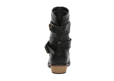 Vintage Style Buckle and Wood Heel Design Women's Boots BLACK