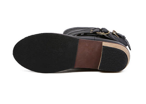 Vintage Style Buckle and Wood Heel Design Women's Boots BLACK