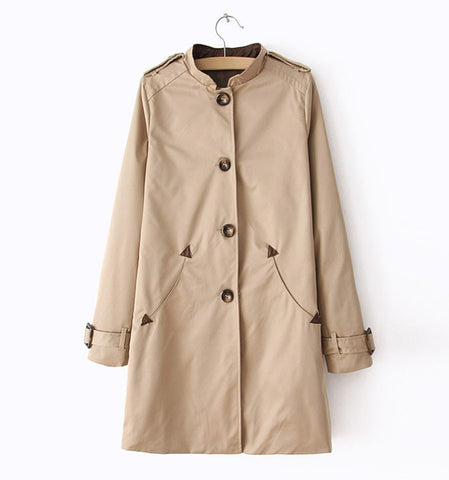 Vintage Style Stand Collar Splicing Single-Breasted Long Sleeves Women's Coat