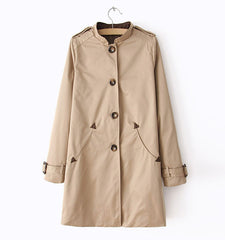Vintage Style Stand Collar Splicing Single-Breasted Long Sleeves Women's Coat