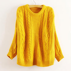 Preppy Style Batwing Sleeve Solid Color Women's Cable Knit Sweater YELLOW